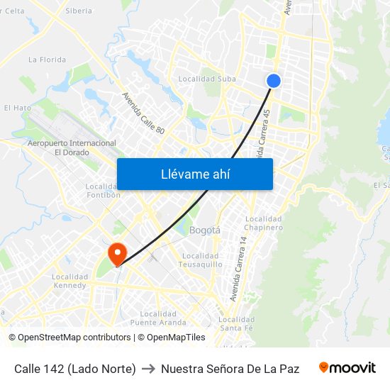 Calle 142 (Lado Norte) to Nuestra Señora De La Paz map