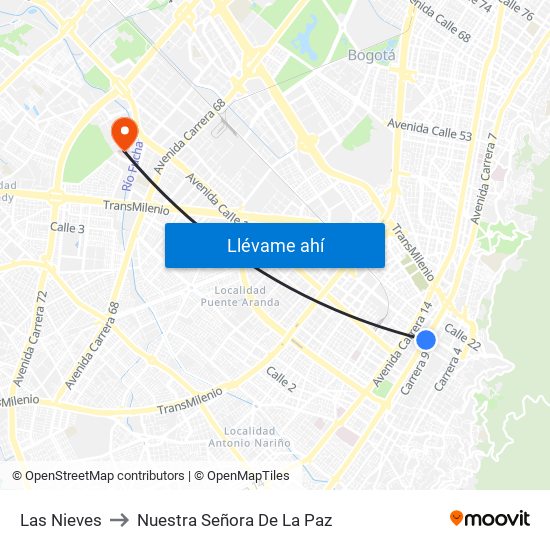 Las Nieves to Nuestra Señora De La Paz map