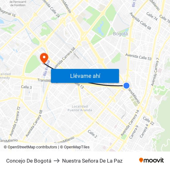 Concejo De Bogotá to Nuestra Señora De La Paz map