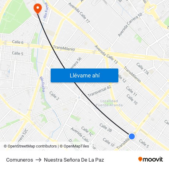 Comuneros to Nuestra Señora De La Paz map