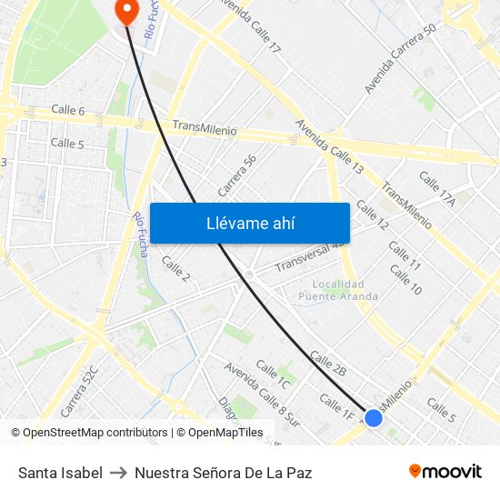Santa Isabel to Nuestra Señora De La Paz map