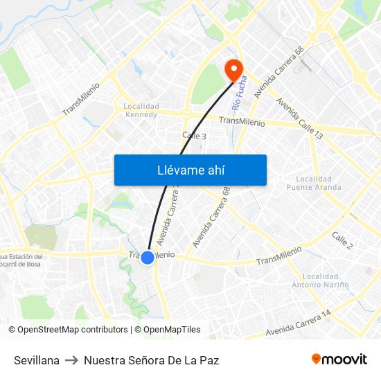 Sevillana to Nuestra Señora De La Paz map