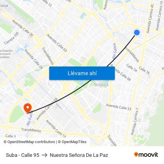 Suba - Calle 95 to Nuestra Señora De La Paz map