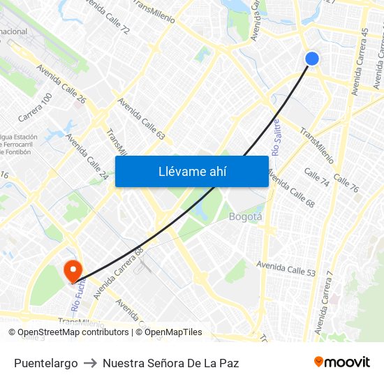 Puentelargo to Nuestra Señora De La Paz map