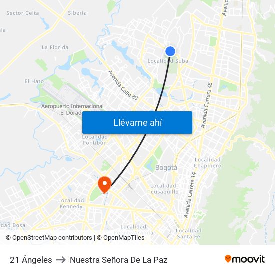 21 Ángeles to Nuestra Señora De La Paz map