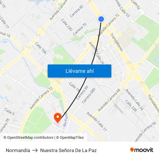 Normandía to Nuestra Señora De La Paz map