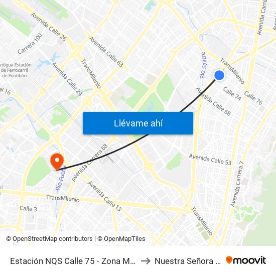 Estación NQS Calle 75 - Zona M (Av. NQS - Cl 75) to Nuestra Señora De La Paz map