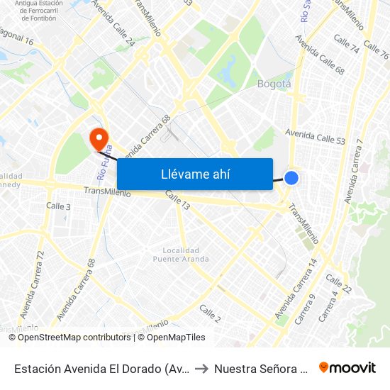 Estación Avenida El Dorado (Av. NQS - Cl 40a) to Nuestra Señora De La Paz map