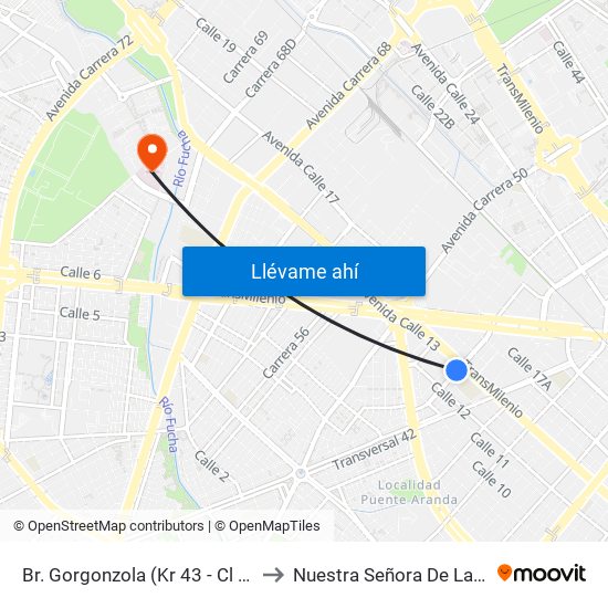 Br. Gorgonzola (Kr 43 - Cl 12b) to Nuestra Señora De La Paz map