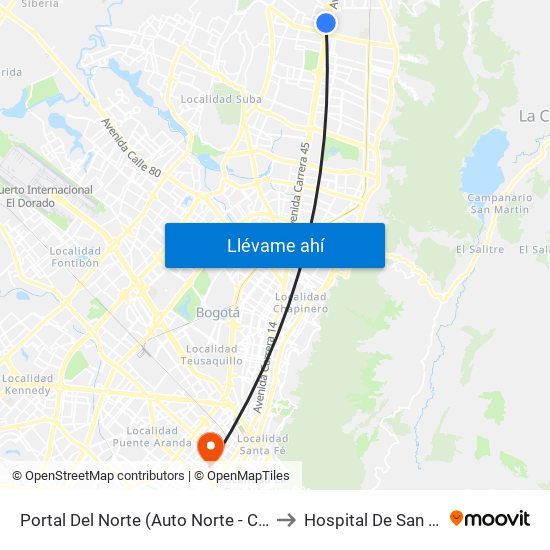 Portal Del Norte (Auto Norte - Cl 174a) to Hospital De San José map
