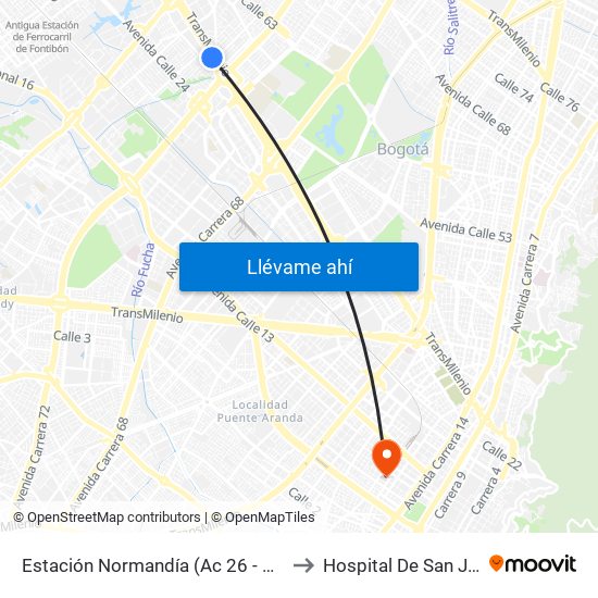 Estación Normandía (Ac 26 - Kr 74) to Hospital De San José map