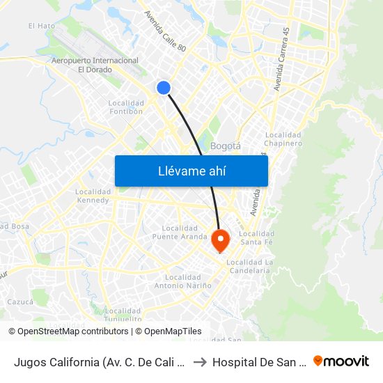 Jugos California (Av. C. De Cali - Ac 63) to Hospital De San José map