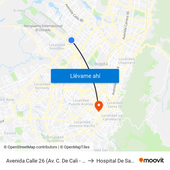 Avenida Calle 26 (Av. C. De Cali - Cl 51) (A) to Hospital De San José map