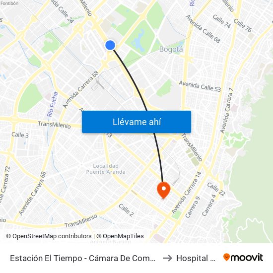 Estación El Tiempo - Cámara De Comercio De Bogotá (Ac 26 - Kr 68b Bis) to Hospital De San José map