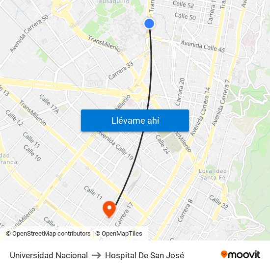 Universidad Nacional to Hospital De San José map