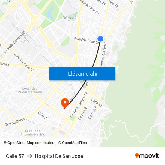 Calle 57 to Hospital De San José map