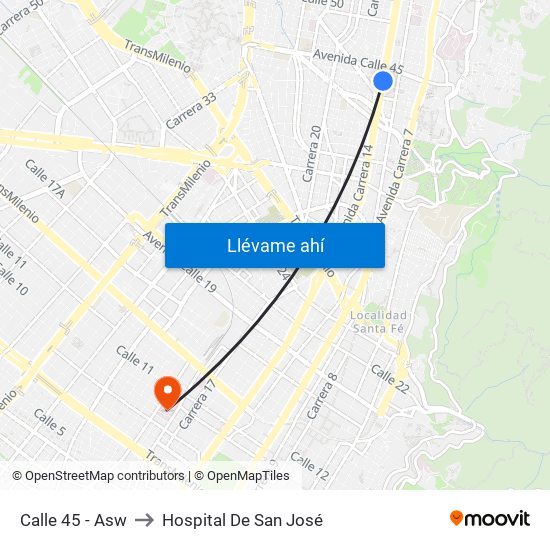 Calle 45 - Asw to Hospital De San José map