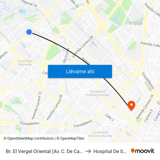 Br. El Vergel Oriental (Av. C. De Cali - Cl 10b) (A) to Hospital De San José map