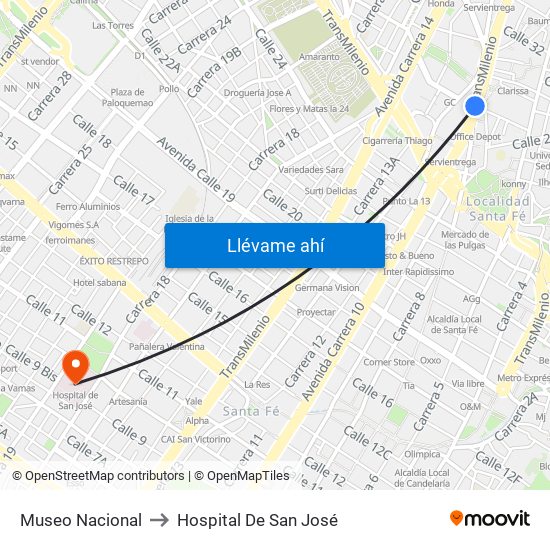 Museo Nacional to Hospital De San José map