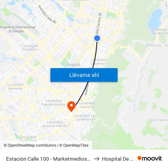Estación Calle 100 - Marketmedios (Auto Norte - Cl 98) to Hospital De San José map