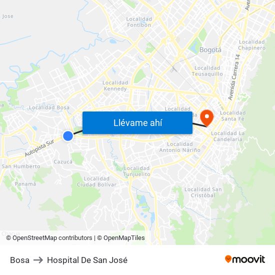 Bosa to Hospital De San José map