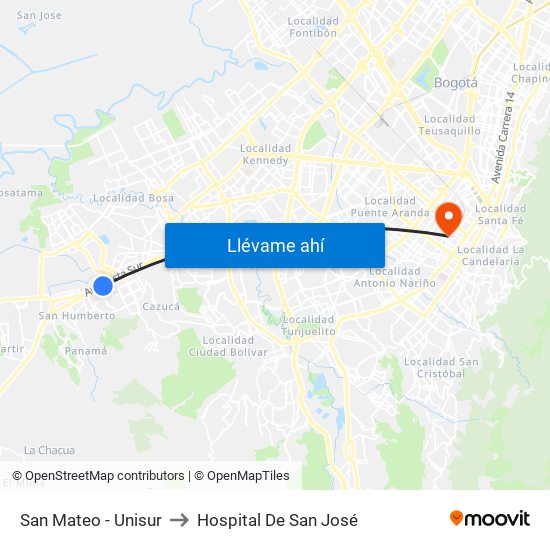 San Mateo - Unisur to Hospital De San José map