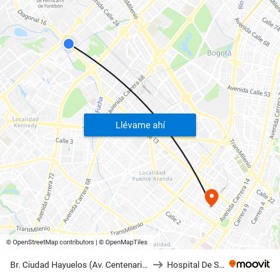 Br. Ciudad Hayuelos (Av. Centenario - Av. C. De Cali) to Hospital De San José map