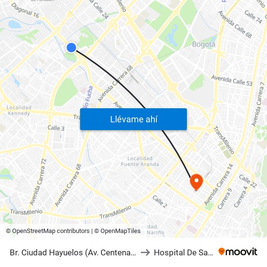 Br. Ciudad Hayuelos (Av. Centenario - Kr 78g) to Hospital De San José map