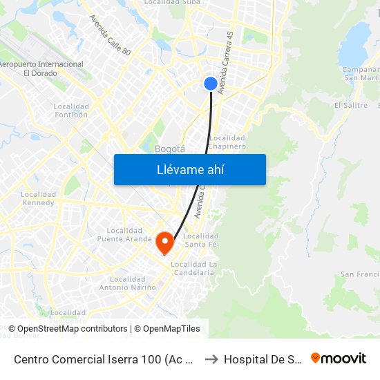 Centro Comercial Iserra 100 (Ac 100 - Kr 54) (B) to Hospital De San José map
