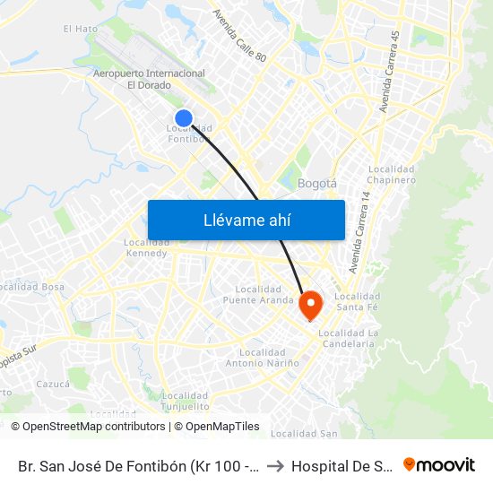 Br. San José De Fontibón (Kr 100 - Av. Esperanza) to Hospital De San José map