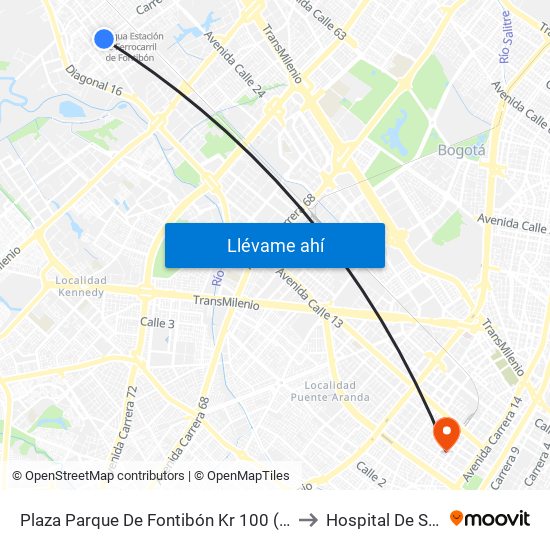 Plaza Parque De Fontibón Kr 100 (Kr 100 - Cl 17a) to Hospital De San José map