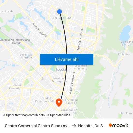 Centro Comercial Centro Suba (Av. Suba - Kr 91) to Hospital De San José map