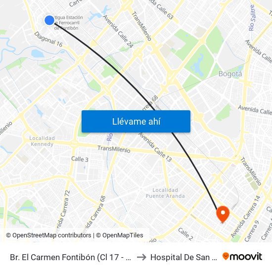 Br. El Carmen Fontibón (Cl 17 - Kr 100) to Hospital De San José map