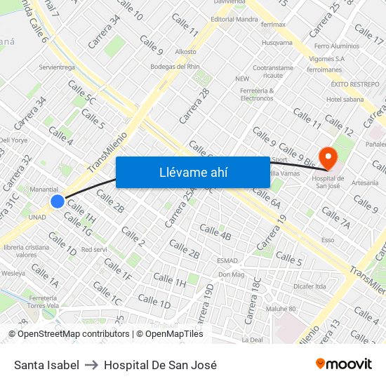 Santa Isabel to Hospital De San José map