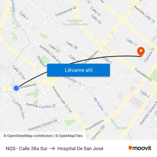 NQS - Calle 38a Sur to Hospital De San José map