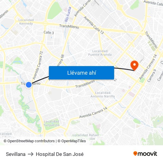 Sevillana to Hospital De San José map