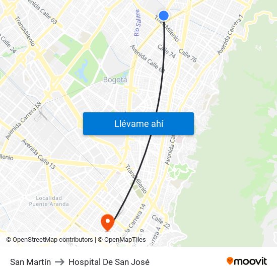 San Martín to Hospital De San José map