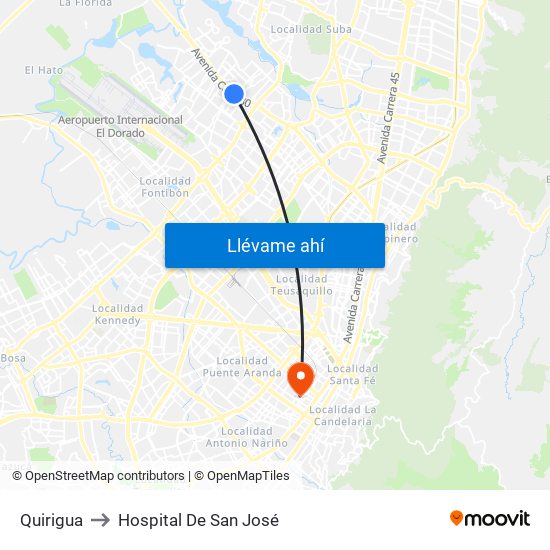 Quirigua to Hospital De San José map