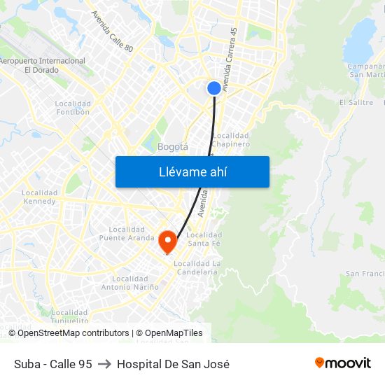 Suba - Calle 95 to Hospital De San José map