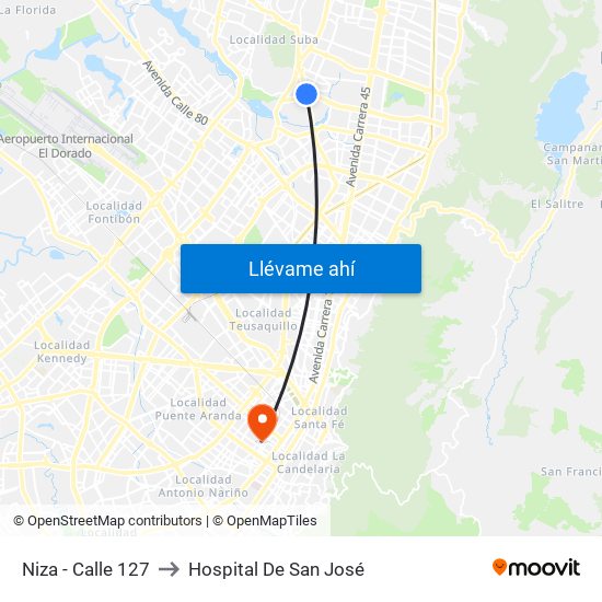 Niza - Calle 127 to Hospital De San José map