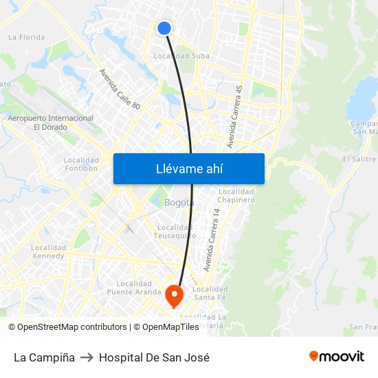 La Campiña to Hospital De San José map