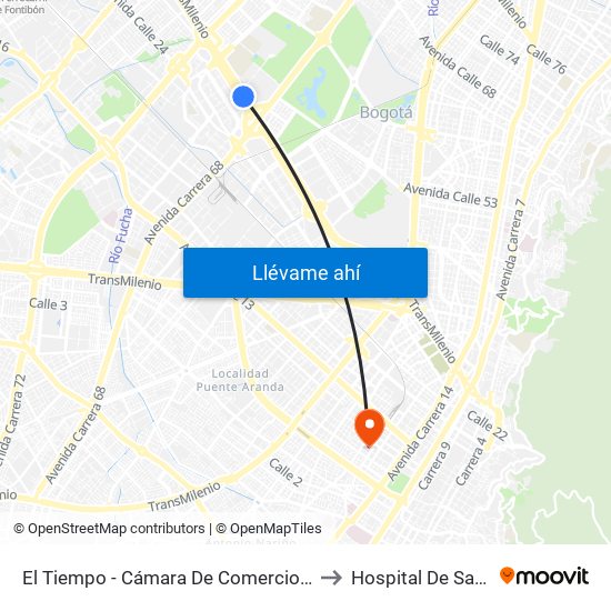 El Tiempo - Cámara De Comercio De Bogotá to Hospital De San José map