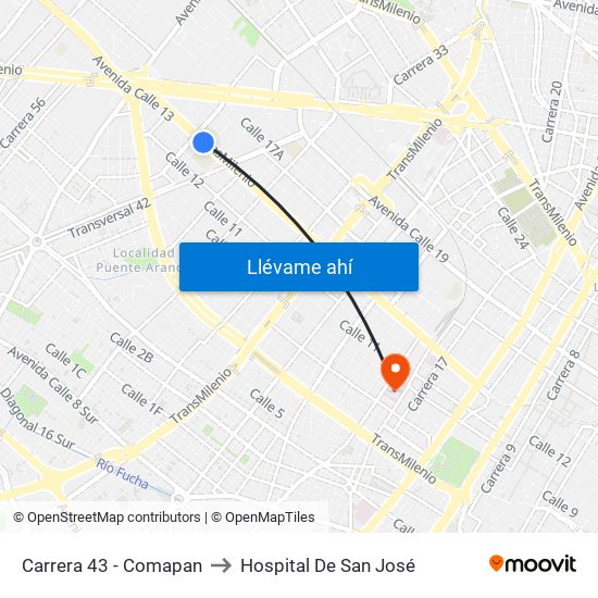 Carrera 43 - Comapan to Hospital De San José map