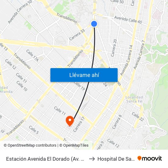 Estación Avenida El Dorado (Av. NQS - Cl 40a) to Hospital De San José map