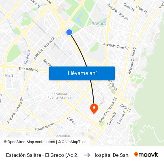 Estación Salitre - El Greco (Ac 26 - Ak 68) to Hospital De San José map