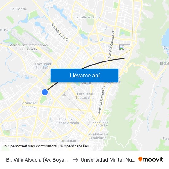 Br. Villa Alsacia (Av. Boyacá - Cl 12a) (A) to Universidad Militar Nueva Granada map