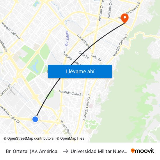 Br. Ortezal (Av. Américas - Tv 39) to Universidad Militar Nueva Granada map