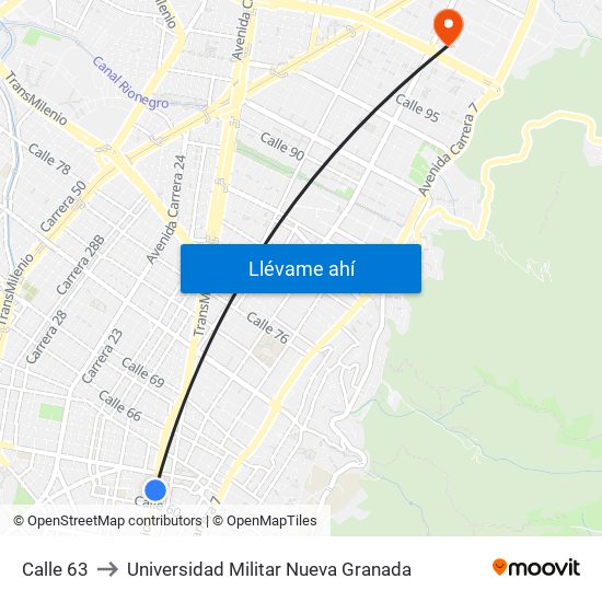 Calle 63 to Universidad Militar Nueva Granada map