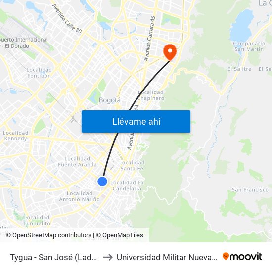 Tygua - San José (Lado Norte) to Universidad Militar Nueva Granada map