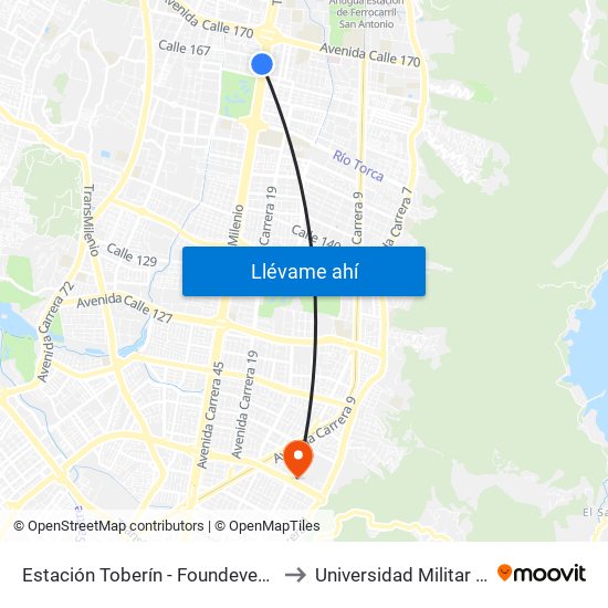 Estación Toberín - Foundever (Auto Norte - Cl 166) to Universidad Militar Nueva Granada map
